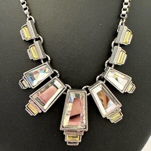 Lia Sophia silver tone bib necklace with mirror glass rhinestones